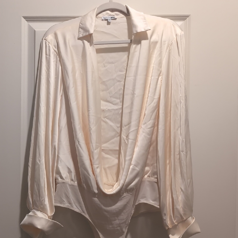 Fashion Nova Cream Satin Top